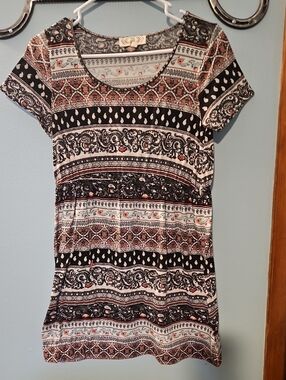 Pink Rose Black & White Printed Short Sleeve Dress